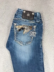 Miss Me Jeans Damen 26x33 Blau JE5456B47 Boot Cut Denim Verziert Distressed - Bild 1 von 10