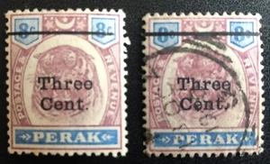Malaya - PERAK Stamps - 1900 - 3 cent overprinted on 8 cent - Mint and Used - Picture 1 of 2