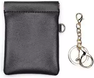 Leather Squeeze Coin Purse with Keychain Small Change Holder Slim Wallet Pouch C - Picture 1 of 6
