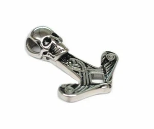 Edelstahl Thor Hammer Wikinger Anhänger Silber Schwarz Kette Totenkop - Bild 1 von 9