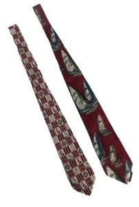 VTG Lot of 2 Men's Ties Nautical Theme Boats Ships Anchors Flags Wind Surfing - Picture 1 of 12