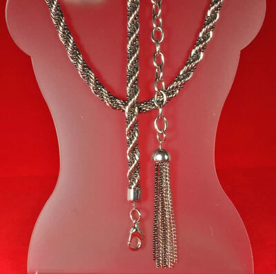 1980s Metal TASSEL BELT Twisted Silver Rope & Gray Ball Chains 18 Lengths FAB - Image 1 of 4