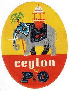 Vintage NOS P & O Peninsular Oriental Luggage Label Ceylon Sir Lanka Elephant - Picture 1 of 1