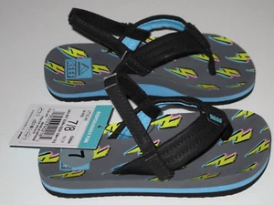 Reef Little Boys 7/8 Flip Flops Sandals Boys Little Ahi Lightning Bolt - Picture 1 of 2