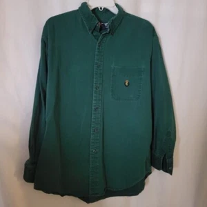 Ralph Lauren Chaps Large Shirt Cotton Button Down Green Pocket Logo Long slv EUC - Picture 1 of 6