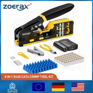 Zoerax 8 en 1 Rj45 Cat6 Cat5e Kit d'outils à sertir Rj45 outil à sertir, testeur de câble, fil - Photo 1/9