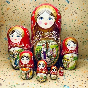 Ukrainian nesting doll 7pcs 9” Collectible Art Matryoshka, Christmas Kids Gift - Picture 1 of 4
