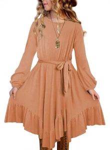 blibean Girl Boho Maxi Dress Long Sleeve A-Line Orange Size 8-9 Years - Picture 1 of 4