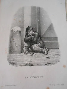 Litho 19èm - Enfant Le Mendiant - Picture 1 of 1