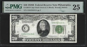 US 20 Dollars 1928B PMG 25 Fr #2052-Cdgs FRN Philadelphia Woods/ Mellon CA Block - Picture 1 of 4