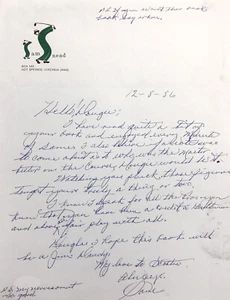 Sam Snead Hand Written Letter Signed to Golfer Doug Sanders JSA HOF Masters - Picture 1 of 3