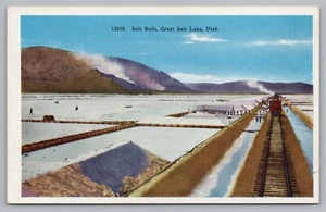 Postcard Salt Beds Great Salt Lake Utah Solar Evaporation Production Railroad - Picture 1 of 2