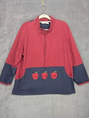 CJ BANKS Sweatshirt Women's 1X Red Blue Apples 1/2 Zip Vintage - Image 1 of 4