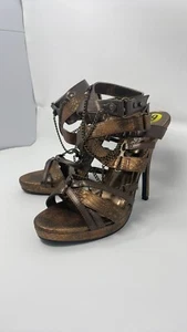 Women’s Size 9 Bronze Heels With Chain Accent By Wild Rose - Picture 1 of 5