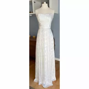 Erin Fetherston Hyacinth Chiffon Strapless Evening Gown Maxi Ivory Size 4 - Picture 1 of 12