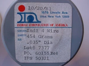 INDIUM WIRE 99.99% PURE 0.035" DIA 3' LENGTH MADE BY INDIUM CORP OF AMERICA IN - Picture 1 of 2