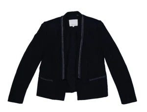 Rebecca Taylor Womens Black Long Sleeve Zipper Trim Open Front Blazer Jacket 6 - Picture 1 of 9