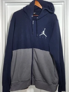 Nike Air Jordan Mens 3XL BIG Jumpman Logo Two Tone Zip up Hoodie Navy Gray - Picture 1 of 12