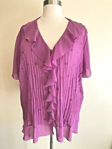 NY CITY DESIGN SEPARATES Talla Grande 3X Top Púrpura Transparente Arrugado Bordado - Imagen 1 de 7