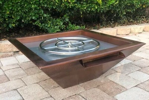 Copper 30 inch Square Builder Series Pool Fire Pit Water Bowl Fountain Waterfall - Picture 1 of 7