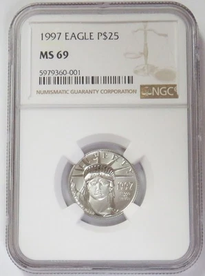 1997 PLATINUM $25 AMERICAN EAGLE 1/4oz STATUE OF LIBERTY NGC MS 69 - Image 1 of 2