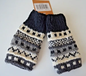 Lakhays Damen fingerlose Wollhandschuhe schwarz elfenbein grau gemustert Streifen Nepal - Bild 1 von 4
