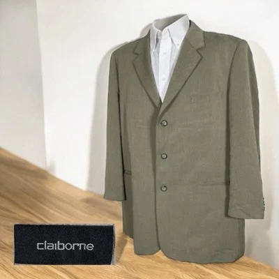 Claiborne Sport Coat Mens 46R Olive Green Smooth Rayon Polyester Three Buttons - Image 1 of 4