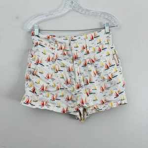 Pantalones Cortos Cynthia Rowley Blanco Lino Estampado Velero Mujer’s Talla S - Imagen 1 de 7