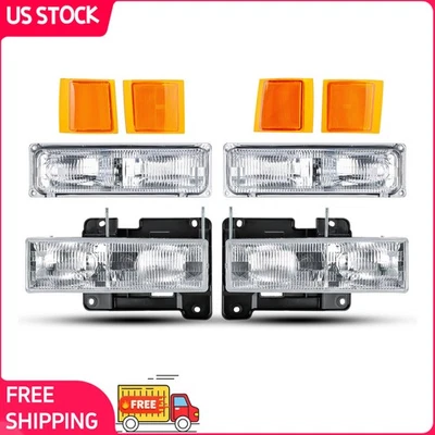 Headlights+Bumper Lamp For Chevy Silverado 94-98 GM2503101 USA New US 8x - Image 1 of 4