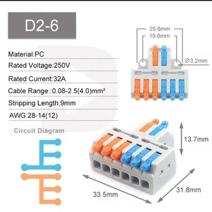 5pcs Electric Wire Cable Connectors Quick Reusable Spring Lever Terminal D2/6 UK - Picture 1 of 1