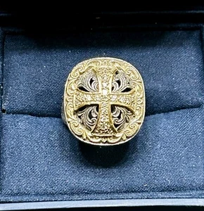 Womans KONSTANTINO 18 Karat Gold & Sterling Silver Diamond Cross Ring Size 7 - Picture 1 of 16