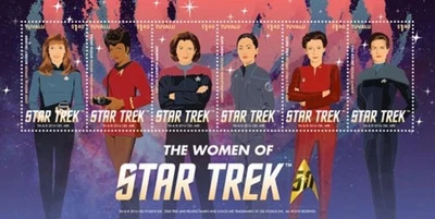 Hoja de 6 estampillas de recuerdo del 50 aniversario de Tuvalu 2015 Las mujeres de Star Trek Foto 1 de 2