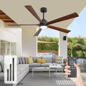 60" Modern Ceiling Fan with Remote Control & LED Light, 5 Wood Blades IN/Outdoor - Picture 1 of 6