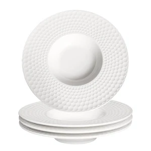 Ceramic Wide Rimmed Soup Plate, Soup Bowl 5.3 oz, Pasta Bowl Set of 4, White ... - Picture 1 of 7