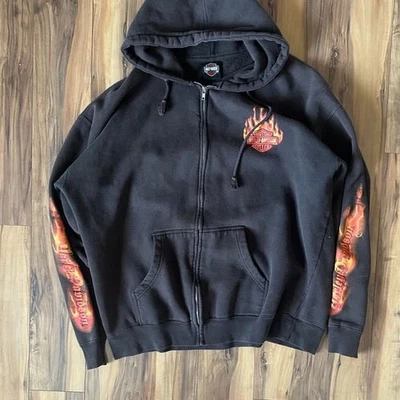 Vintage BROWN Harley-Davidson Flame Hoodie - Image 1 of 4