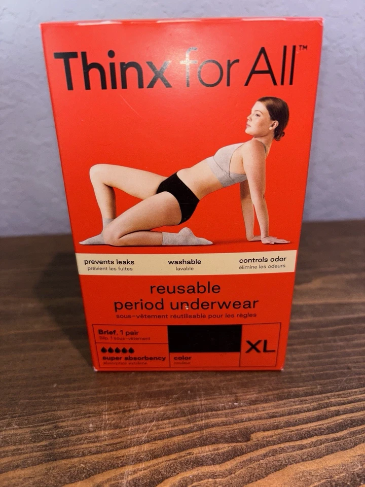 Thinx for All Women's Super Absorbency Cotton Brief Period Underwear XL- Black