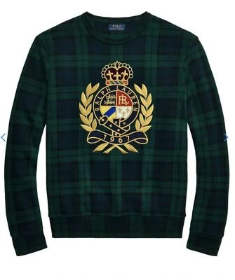 Polo Ralph Lauren Blackwatch Plaid Gold Logo Crown Fleece Sweatshirt Sweater NWT - Image 1 of 4