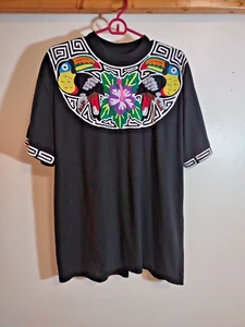 Camicia Galapago donna XL nera vintage ricamata punto singolo streetwear - Foto 1 di 9