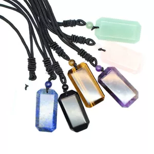 Natural Quartz Crystal Square Carved Stone Bead Pendant Necklace Reiki Healing - Picture 1 of 18