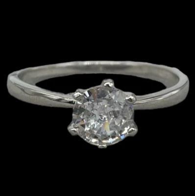 Solitario classico anello donna pietra zircone brillante in argento 925 rodiato. - Immagine 1 di 4