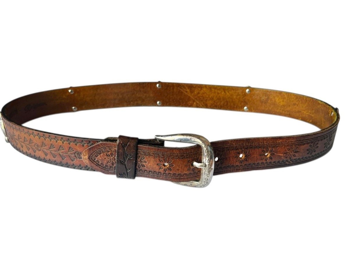 Brighton Leather Silver-tone Beaded Black Floral Belt SZ: 6/8 Brighton Concho Belt - Etsy main image 4