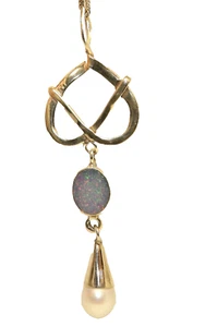 925 sterling silver opal pendant pearl Celtic heart cabochon 18 inch chain new - Picture 1 of 8