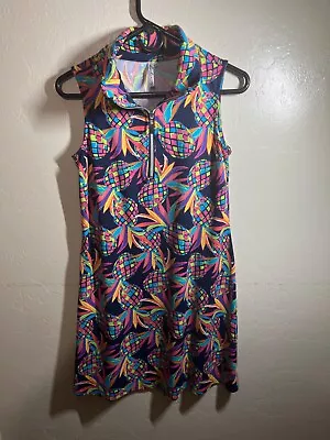 Lulu B Summer Zip Up Dress  Neon Pineapple Multi Color  Small - Image 1 of 4