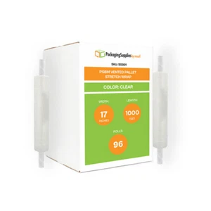 96 Rolls 17"x1000' (65 Gauge) Extended Core Vented Hand Stretch Wrap Clear Film - Picture 1 of 7