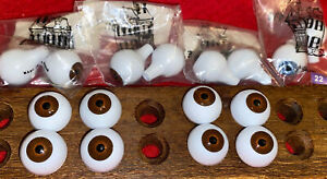 8 Pair Of 22 mmRound Doll Eyes By Playhouse 7-Brown, 1-Blue - New NOS #B03