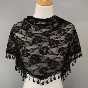 Women Lace Floral Triangle Veil Church Mantilla Scarf Solid Tassel Shawl Scarves - Picture 1 of 26