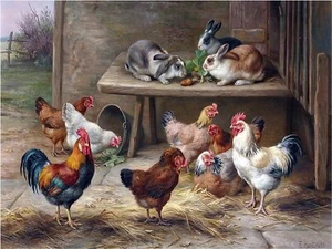 Mural de azulejo de gallinas gallo conejos de granja cocina salpicadero mármol cerámica - Imagen 1 de 14