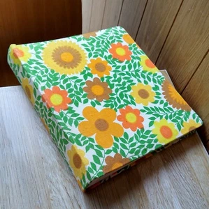 Retri Scrapbook 1960s Marimekko ? Orange Flower Power Fabric Spider Web Paper - Picture 1 of 12