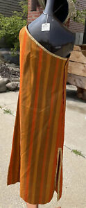 Vintage 70s Dramatic One Shoulder Goddess Maxi Dress Orange Gold Wool Small
