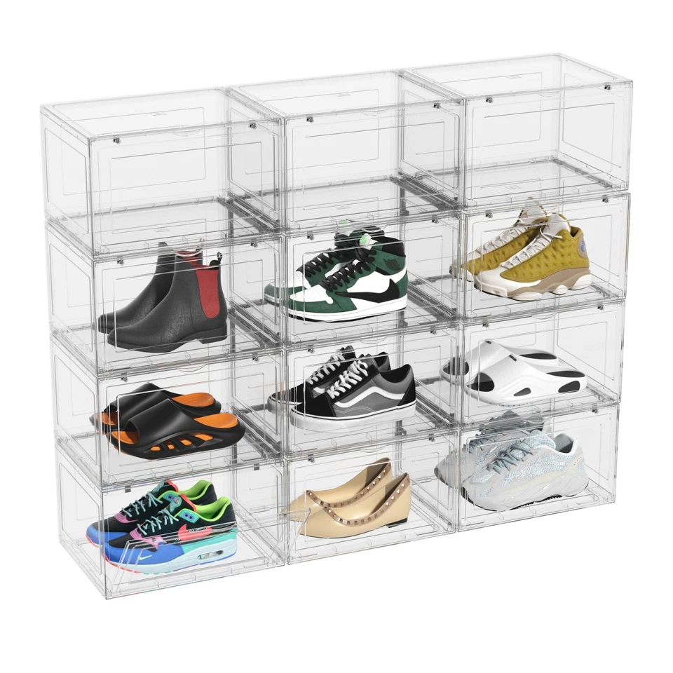 Kekow 12-Packs X-Large Shoe Storage Box Clear Plastic Stackable Shoe Organizer - Image 1 of 4
